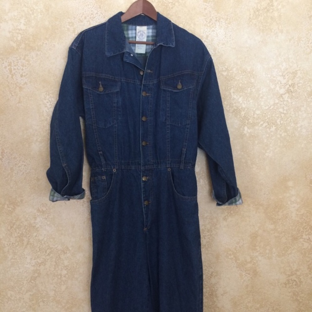 Denim and flannel plaid jumpsuit - Picture 3 of 10